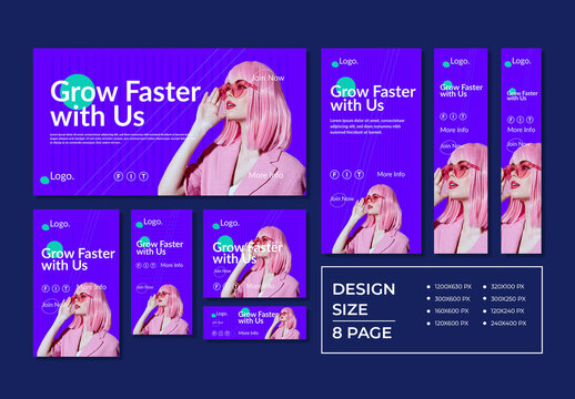 Grow Faster Business Web Banner Set For Digital Marketing
