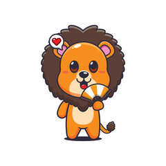 Lion cartoon vector illustration with hand fan