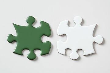 Two puzzle pieces, one green and one white, symbolize connection