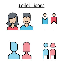 Toilet, restroom, bathroom icon set in thin line style