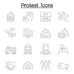 Protest & chaos icon set in thin line style