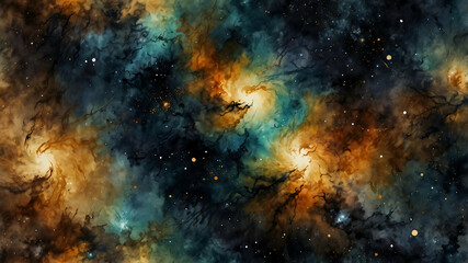 Swirling cosmic clouds of a distant nebula create an abstract and ethereal scene in space.