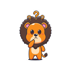 Lion cartoon vector illustration is confused