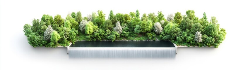 Lush Green Forest Surrounding Calm Reflective Water Body in Nature