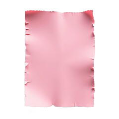 A piece of pink paper with torn edges, resembling a torn page from a book or a note. The paper appears to be slightly crumpled and has a soft texture.
