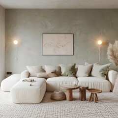A modern living room showcasing a couch with cozy ambiance