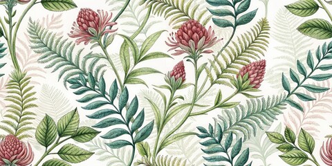 Elegant Botanical Illustrations: Hand-Painted Plant Sketches on Ornate Backgrounds - High-Resolution Portrait Photography