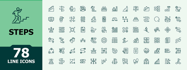 Steps icon. Pack of progress, upstairs, step over, stepping, go and more. Thin outline icons pack. Collection of simple line web icons. Modern icon collections.