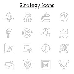 Fototapeta premium Strategy & planing icon set in thin line style