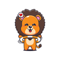 Lion cartoon vector illustration playing hula hoop