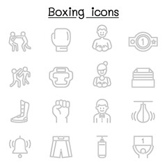Boxing icon set in thin line style