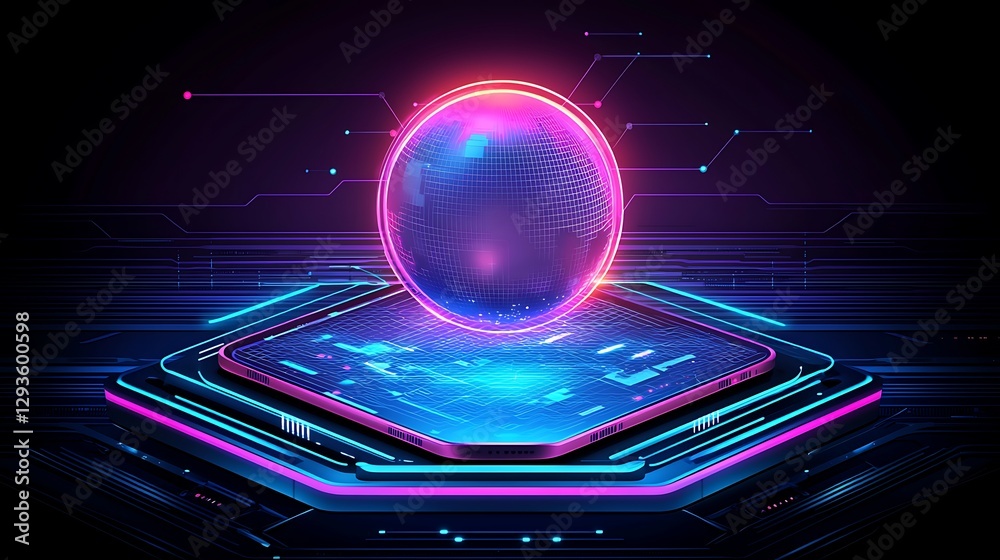 Wall mural global network data visualization, futuristic technology