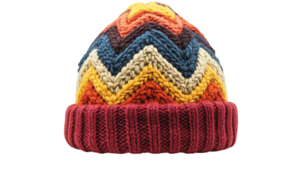 Cozy multicolored knitted beanie with zigzag pattern for winter wear