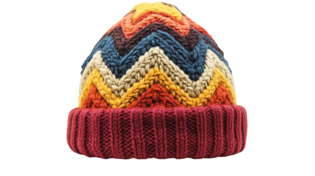 Cozy multicolored knitted beanie with zigzag pattern for winter wear