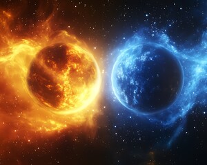 Obraz premium Fiery and Icy Planets Collide in Space (1)