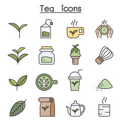 Tea icon set in thin line style