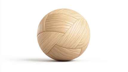 Fototapeta premium Textured Wooden Ball with Unique Woven Pattern on a White Background