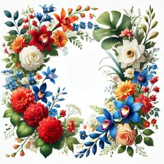 Floral wreath with flowers and berries for decoration