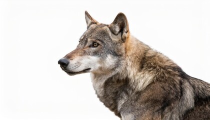Fototapeta premium Isolated Gray Wolf on White Background Majestic Canis Lupus Purely Captured in High Contrast and Emotional Intensity