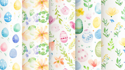 easter eggs and flowers watercolor pattern
