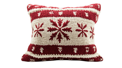 Cozy decorative pillow featuring festive snowflake patterns crafted in red and cream colors for winter decor