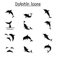 Dolphin icon set in thin line style