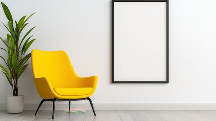 Vibrant yellow chair positioned next to a lush green plant creating a bright and cheerful atmosphere in a room