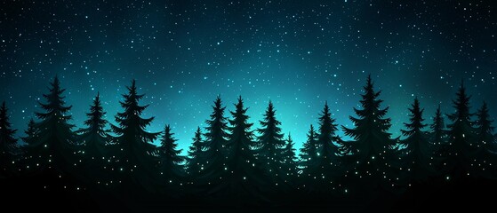 Fototapeta premium Enchanted Forest Under Starry Night Sky with Glowing Lights