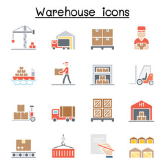 Warehouse, delivery, shipment, logistic icon set in thin line style