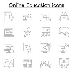 Online education icon set in thin line style