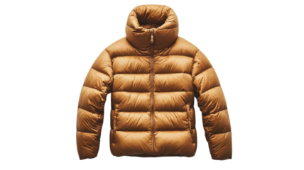 Warm brown puffer jacket suitable for cold weather and outdoor activities during winter months