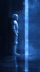 Obraz premium Cyborg Contemplates Future Cityscape