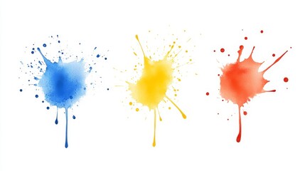 Colorful Splash of Blue Yellow and Red Paint on White Background