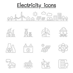 Electricity icons set in thin line style