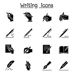 Writing icon set in thin line style