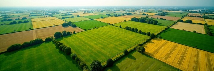 Array of geometric agricultural parcels seen from above, aerial photography, cultivated land