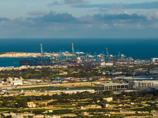 Freeport in Birzebbuga, Malta. Port, containers, sea, crane