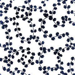 Seamless pattern, black plant branches on a white background 