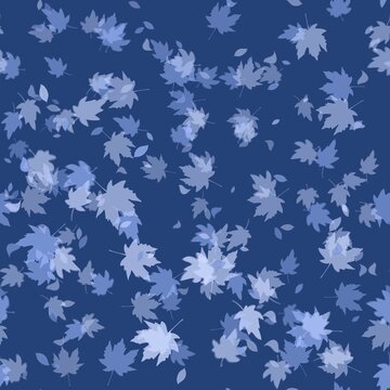 Wedge-shaped white leaves on a blue background, seamless mattern
