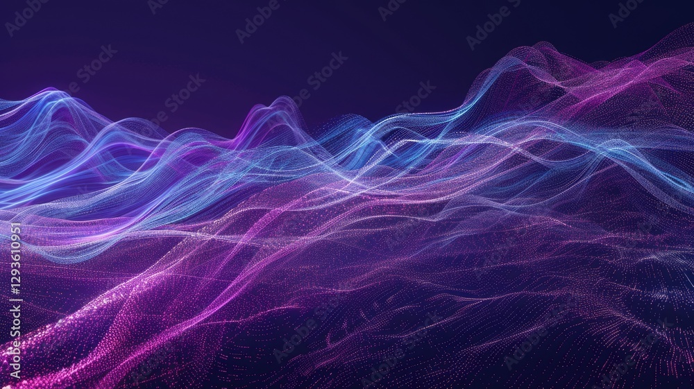 Poster abstract picture micro light sparkling particle represent data flow. vivid flowing wave with high te