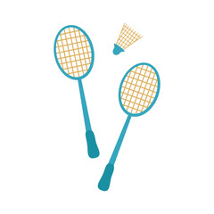 Two rackets and shuttlecock for playing badminton. Sports equipment - vector color flat illustration for design