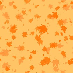Yellow wedge leaves on an orange background, seamless mattern