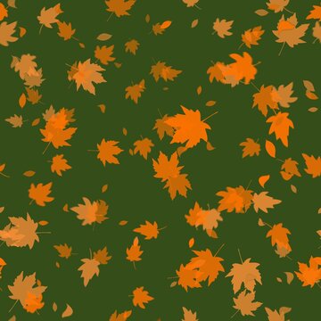 Yellow wedge leaves on a green background, seamless mattern