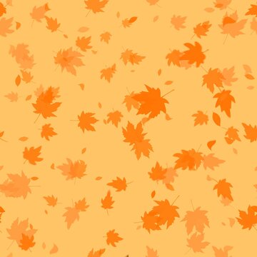 Yellow wedge leaves on an orange background, seamless mattern