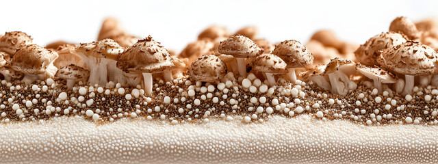 Mushrooms growing on a white background, close-up of mushrooms
