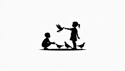 Playful Children Feeding and Interacting with Pigeons Urban Nature Connection