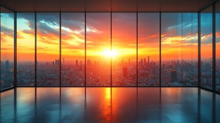 Fototapeta premium Empty office space, sunset city view