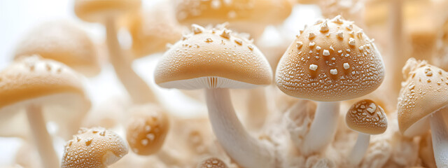 Mushrooms growing on a white background, close-up of mushrooms
