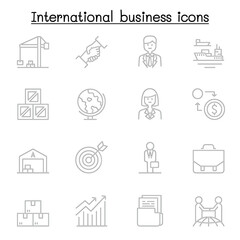 International business icon set in thin line style