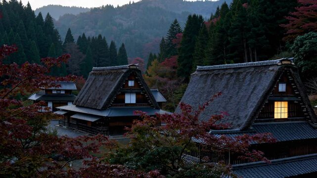 Shirakawa-go in Autumn: A Traditional Japanese Village Surrounded by Vibrant Foliage